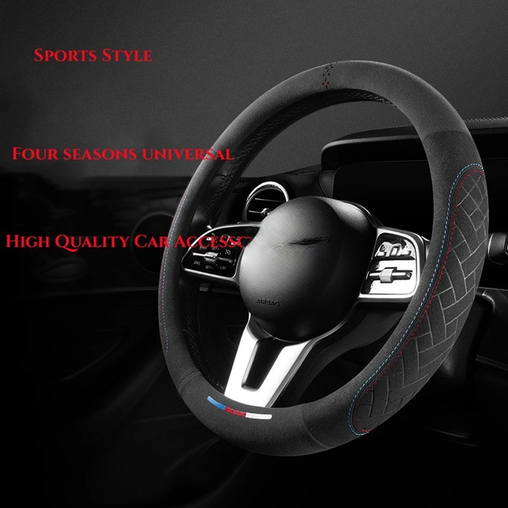 Car Steering Wheel Cover Wrap Suede Leather Breathable Anti Slip Universal 37-38cm Steering Covers Decoration Car Accessories