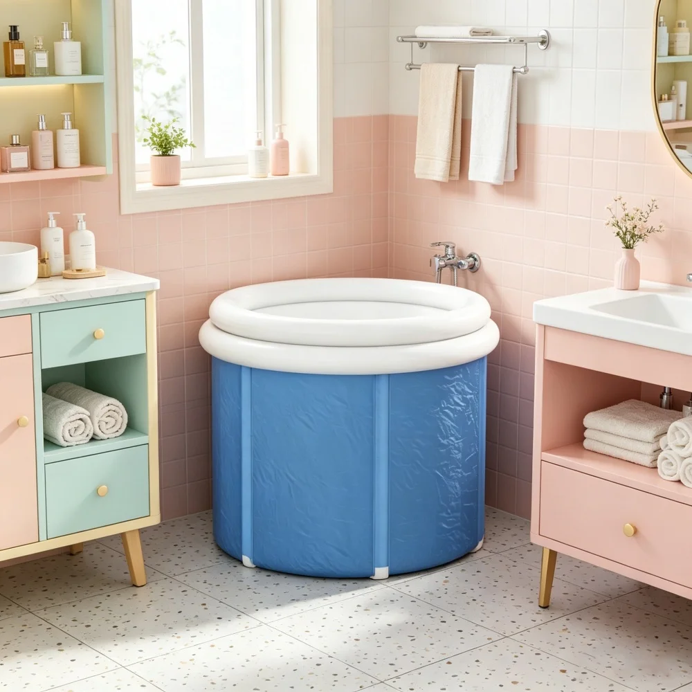 

Portable Inflatable Ice Bath Tub for Athletes Recovery, Tear Resistant Plastic Cold Plunge Tub with Thermal Cover Hand Pump Drain Valve, Foldable Cold Water Tub with Support Poles Storage Carry Bag for Reducing Muscle Soreness Inflammation