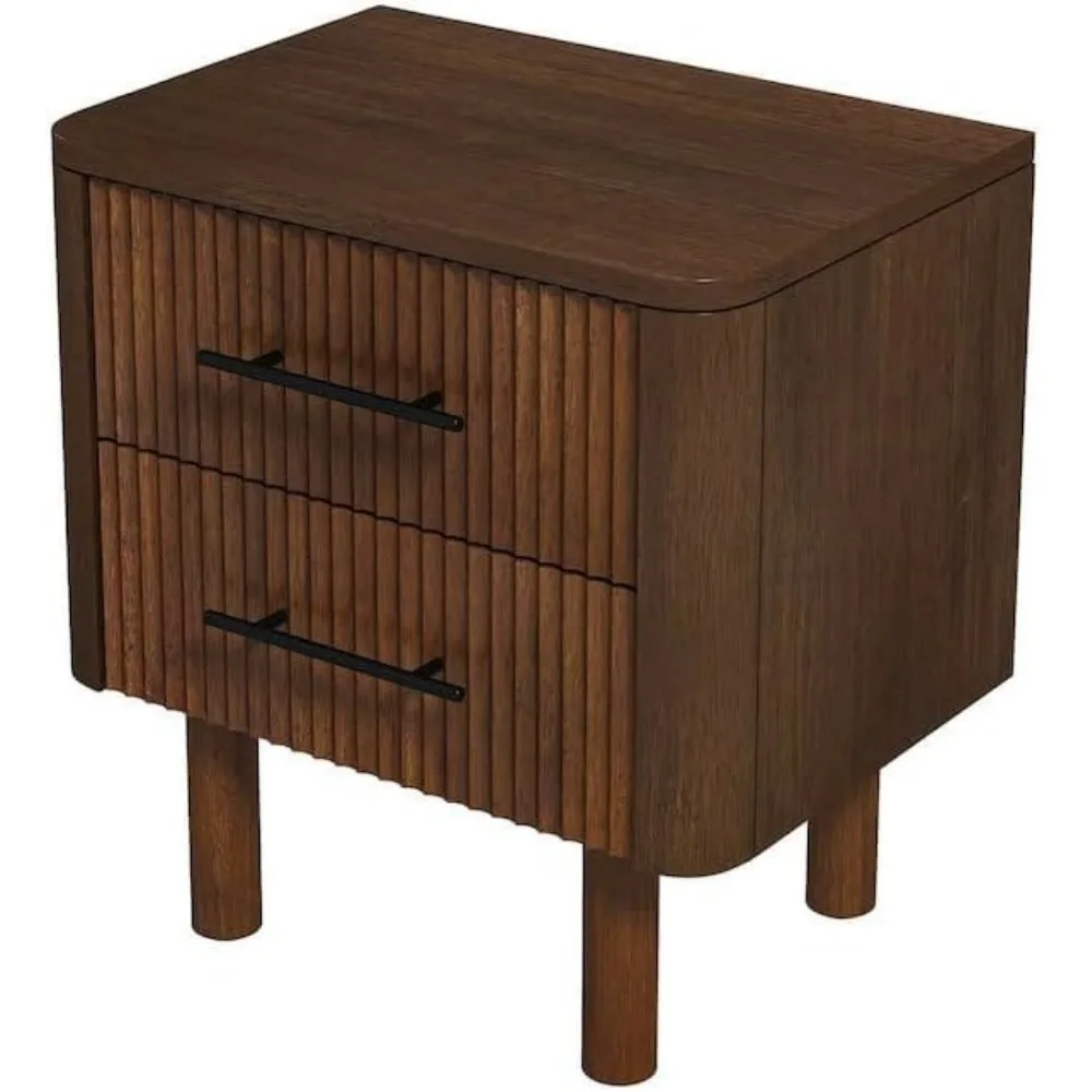 

Mid Century Modern Nightstand, Brown Solid Wood Bedside Table with 2 Drawers, Ideal for Bedroom Storage and Mid Century Modern