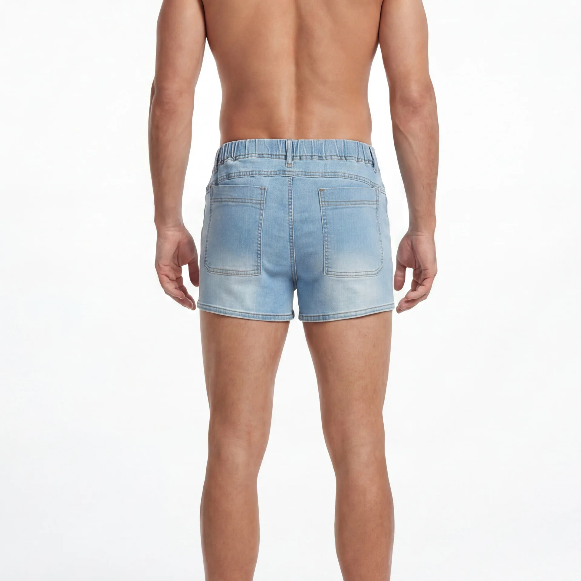 Elastic Waist Stretch Skinny 3-Pocket Denim Shorts Men's Casual Summer
