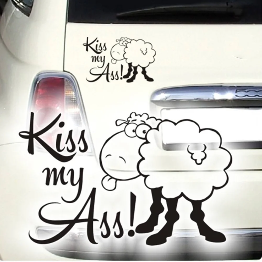 Funny Kiss My Ass Sheep Bumper Car Sticker Decal for Auto Racing Car 4x4 Offroad Windshield Window Auto Vehicle Decor