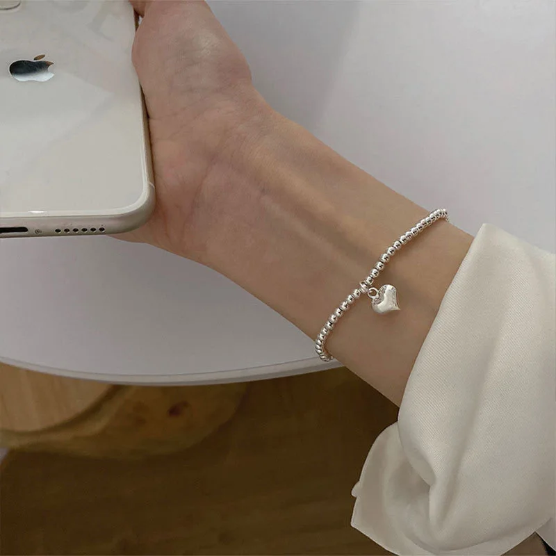 925 Sterling Silver Bracelets for Women Men String Accessories Trend Vintage Simple Geometric Heart Pendant Party Jewelry Gift