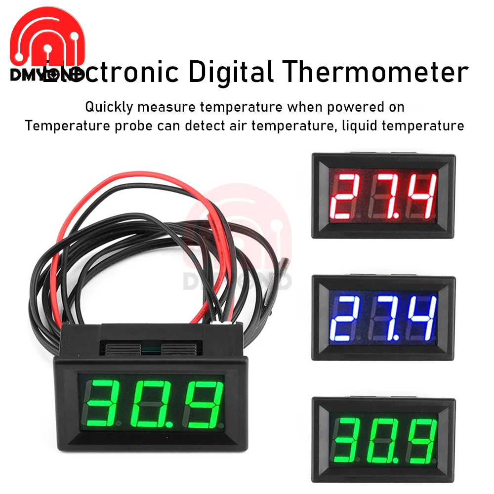 0.56 Inch LED Digital Display Thermometer DC 12V Temperature Measuring Instrument DIY Household Three Digit Thermometry Meter