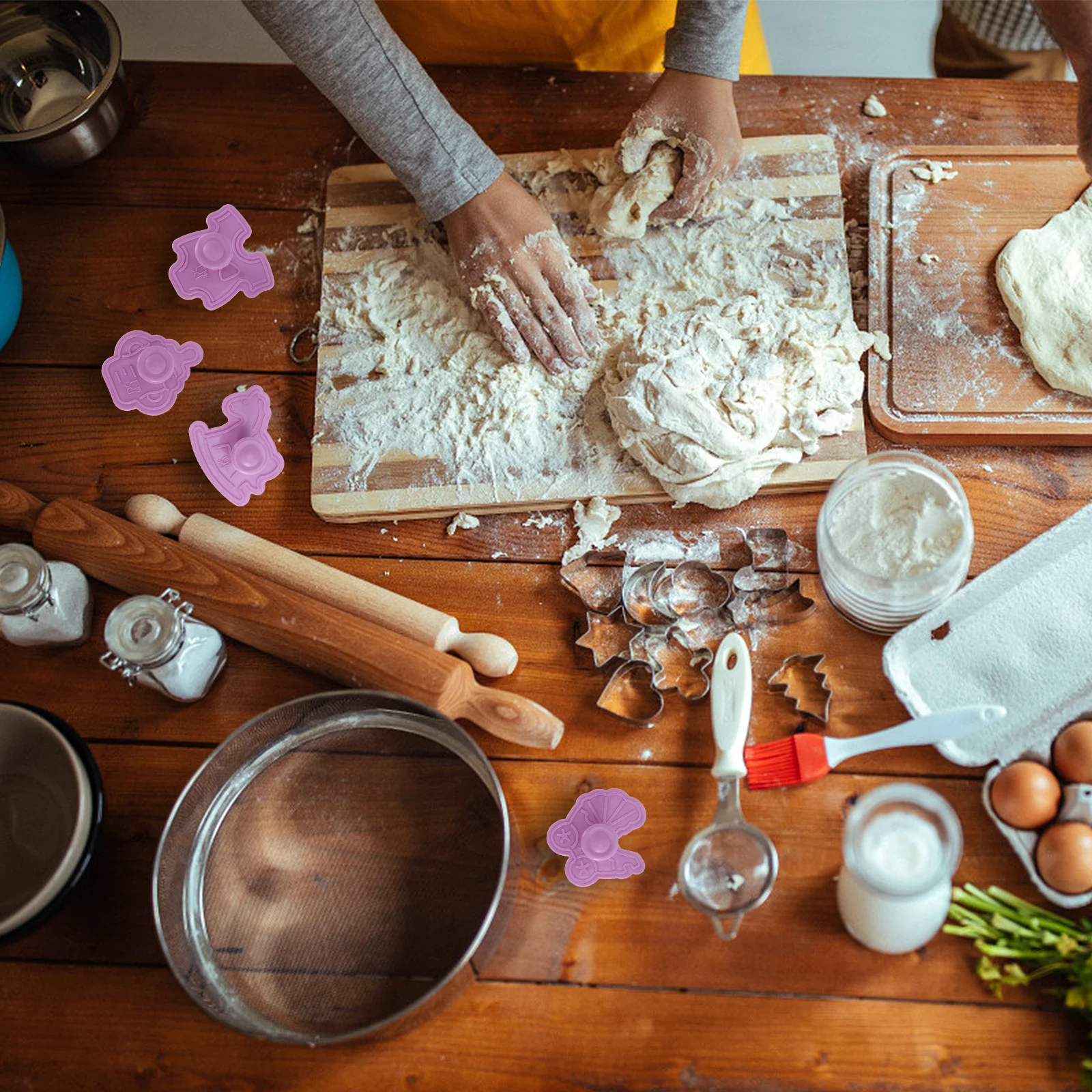 

2Sets Biscuit Molds Baby Theme 3D Cartoon Cookie Cutters Baking Tools Party Baking Accessory 3D Cartoon Cookie Molds