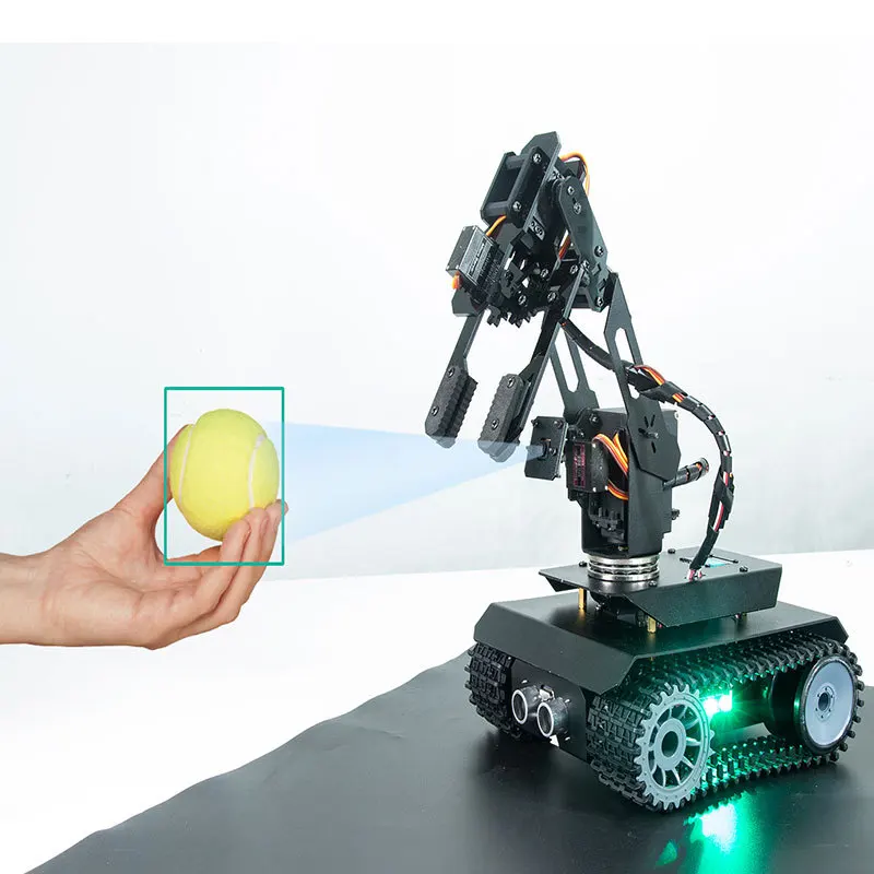 Educational Robot Compatible with Raspberry Pi Aluminum Alloy Tracked Vehicle Programmable with Robotic Arm