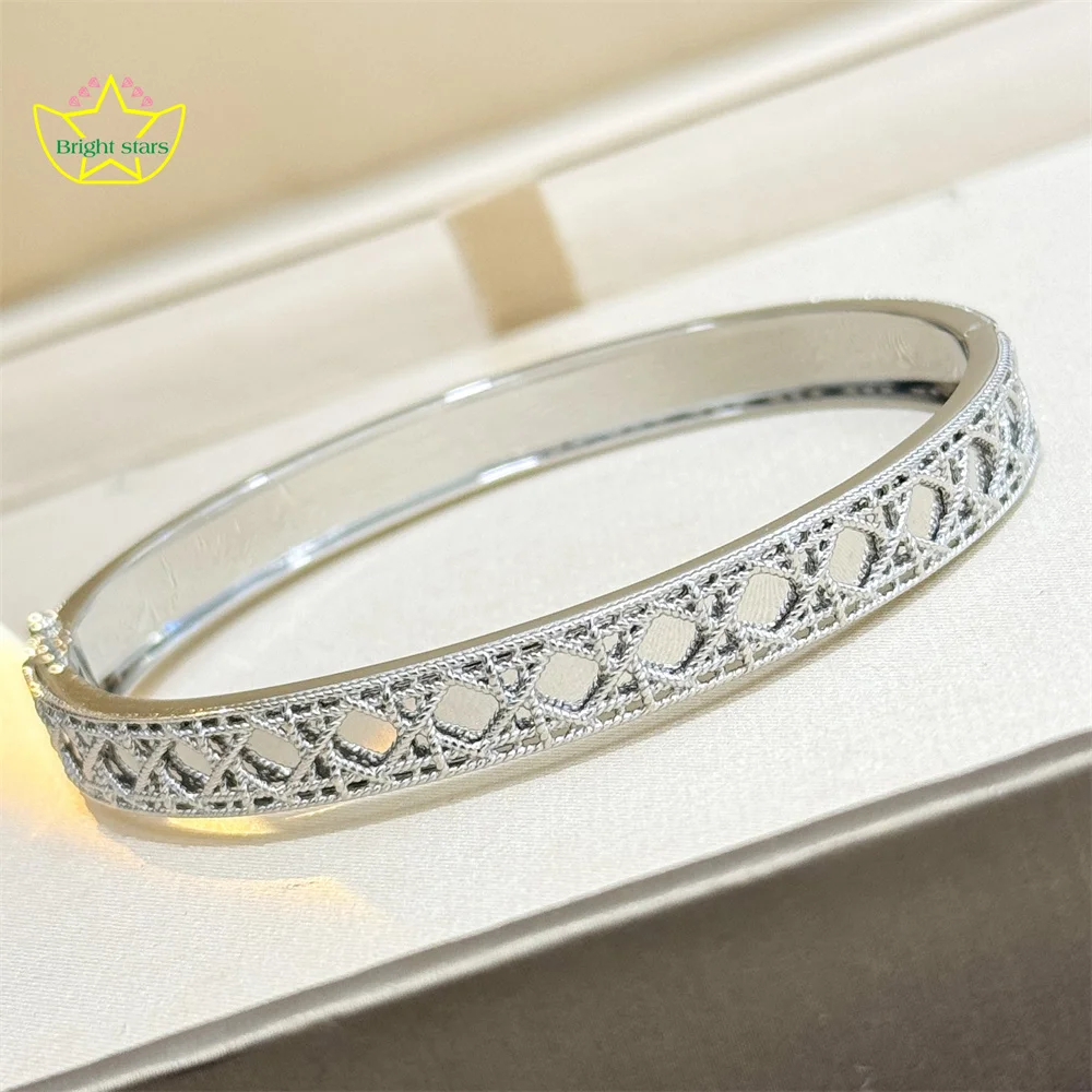 

Bright Stars S925 Sterling silver rattan checkered smooth surface woven bracelet non-diamond bracelets