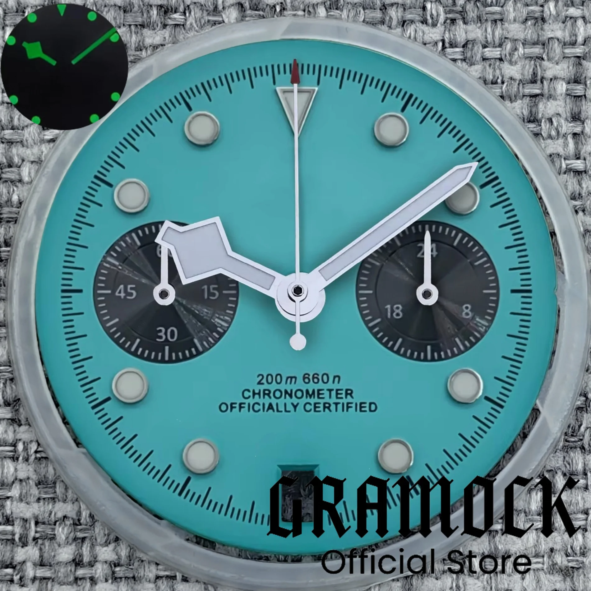 Gramock 30mm VK64 Chronograph Flamingo Blue Pink Black Watch Dial