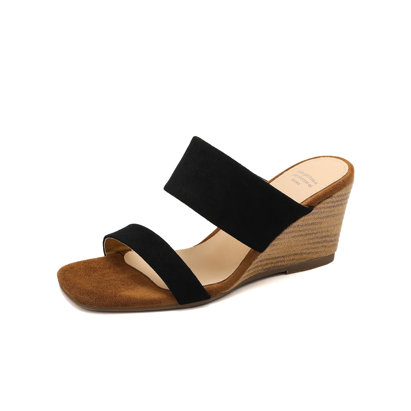

Vintage Contrast Color Mules Women Slip On Slide Sandals Suede Surface Chunky Wedge Summer Elegant Ladies Dress Sandals