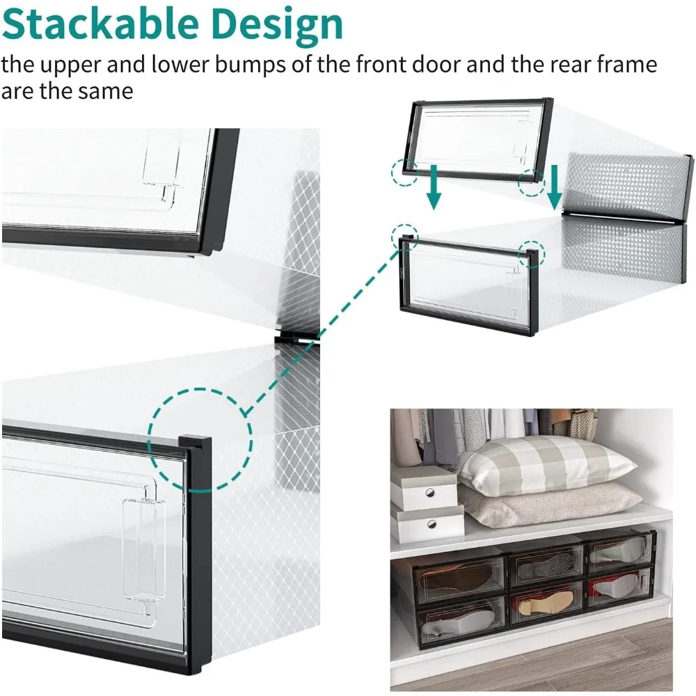 منظم تخزين الأحذية الشفاف القابل للتكديس، مجموعة مكونة من 12 قطعة للأحذية والأحذية، صناديق أحذية بلاستيكية موفرة للمساحة #5