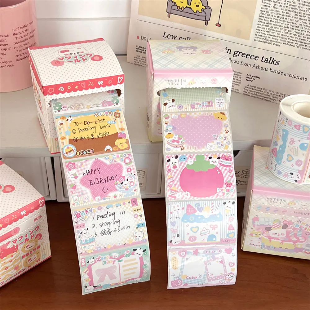 Kawaii Pull-Out Sticky Note Set Contains 256 Sheets with 8 Patterns INS Style Notepad Roll School Stationery Supplies