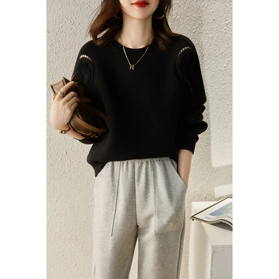 Sweat-shirt brodé haut de gamme pour femmes, travail lourd, coupe ample, Long, rond, Ne, pour les déplacements, printemps-automne