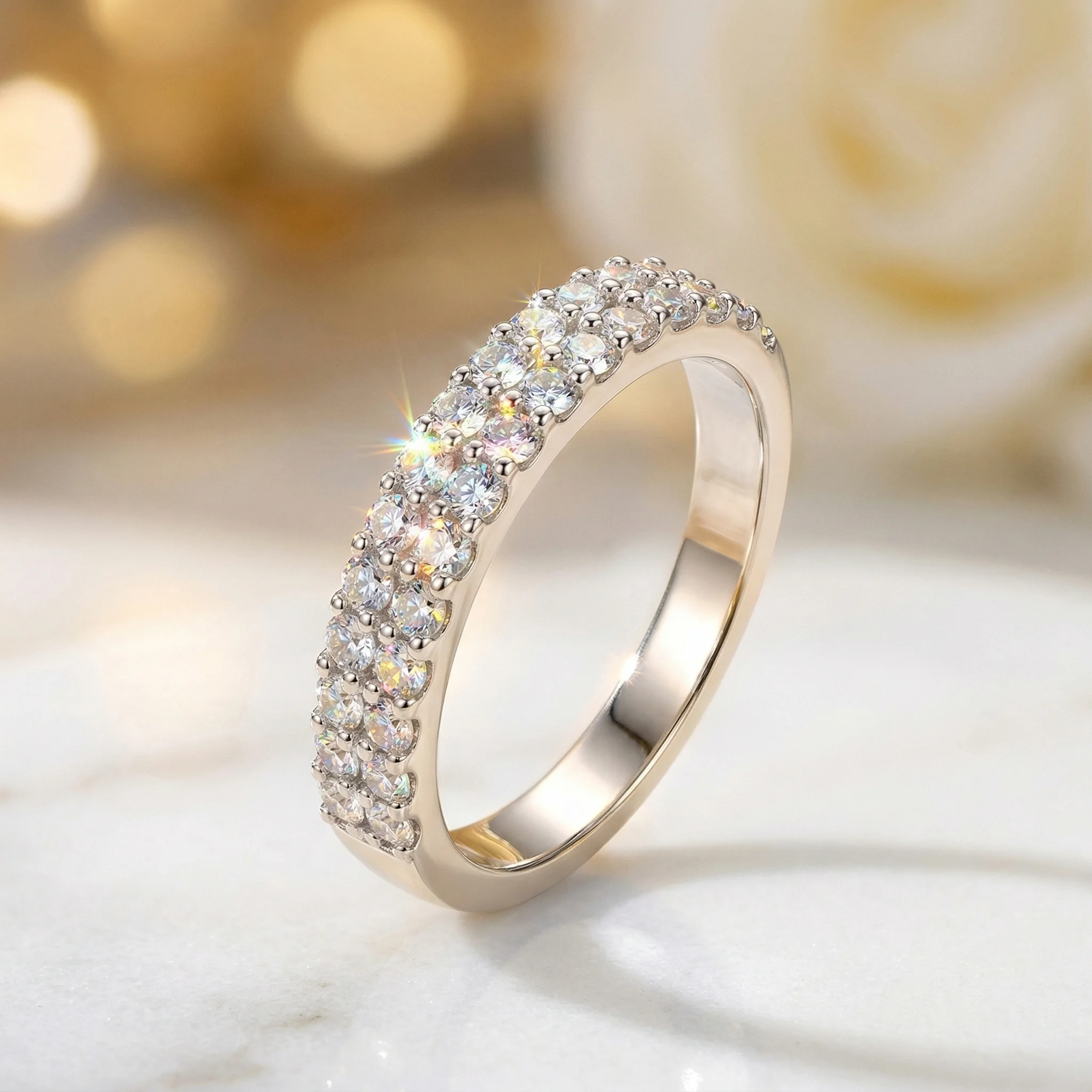 

2-Row Moissanite Eternity Ring Two-Tone S925 Silver D Color VVS1 Full Pave Wedding Band Bridal Stackable Jewelry For Women