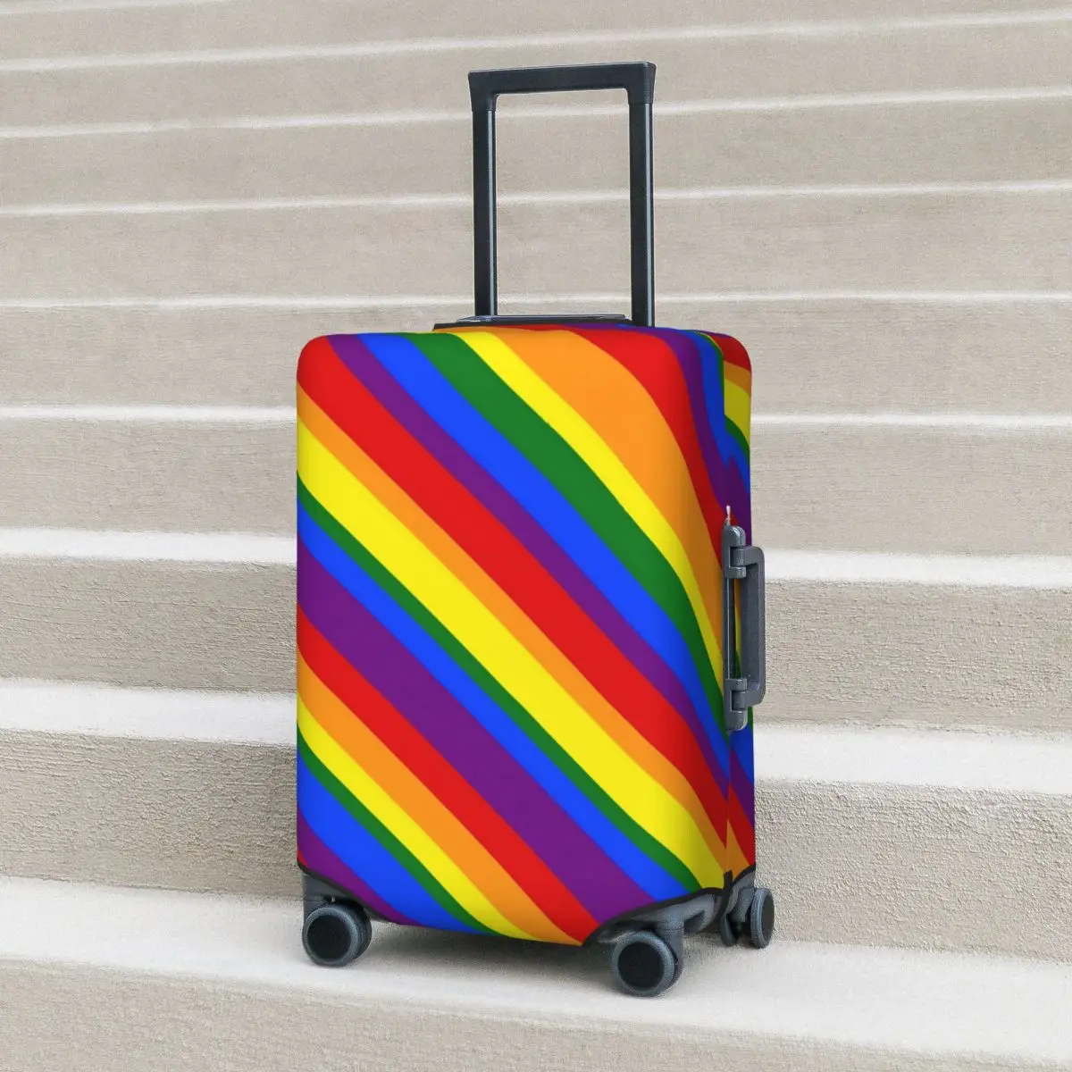 

Rainbow Striped Suitcase Cover Colorful Lines Print Strectch Travel Protection Luggage Supplies Holiday