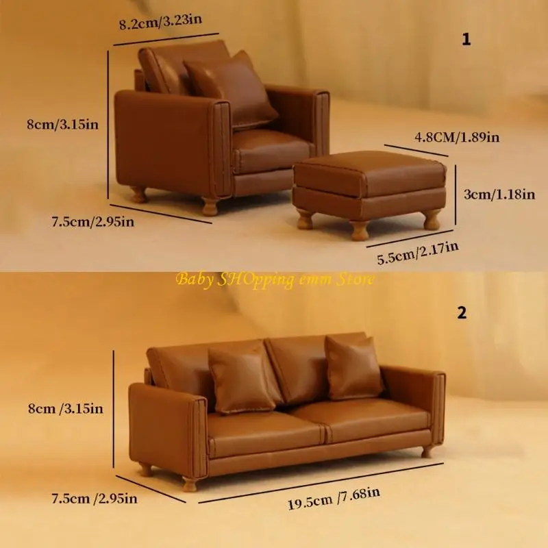 23GD ตุ๊กตา House โซฟาขนาดเล็ก Figurine PU เฟอร์นิเจอร์ห้องนั่งเล่นที่ทันสมัยฉากจอแสดงผล