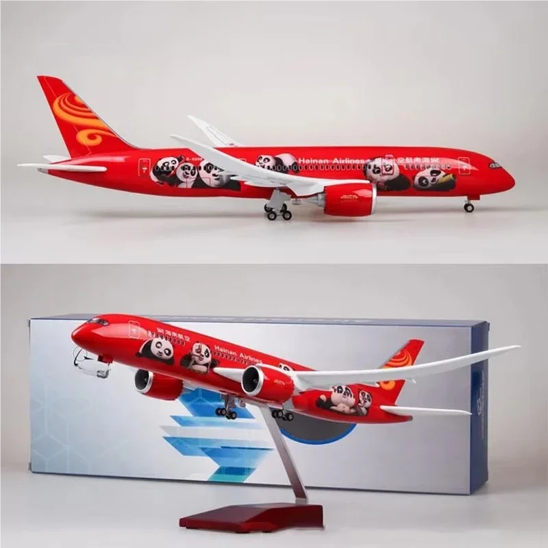 

47cm Resin Aircraft B787 Hainan Airways Panda Airplane Kids Toys Die-Cast 1:130 Scale Model Kit With Lights & Wheels Adult Gifts