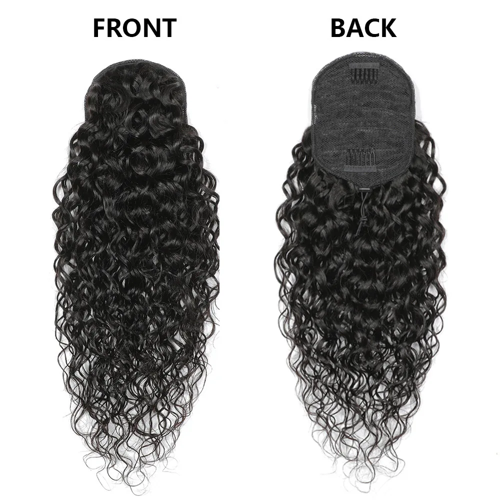 100% Human Hair Water Wave Ponytail Extensions Curly Wave Drawstring Ponytail Human Hair Clip In Thick Ponytail Hair Extensions
