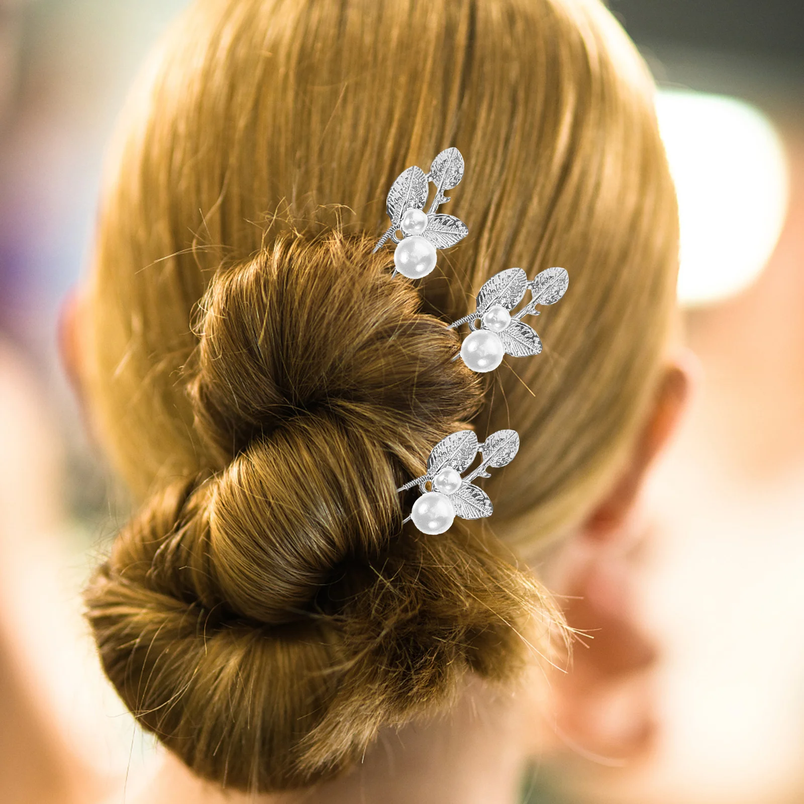 

1Set Pearl Flower Hairpin Set Wedding Bridal Hair Fork Lightweight Leaf Hair Accessories for Prom Party Performance