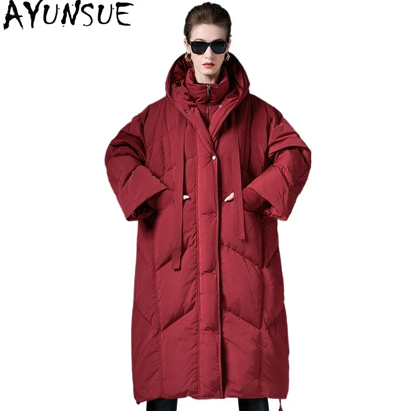 AYUNSUE Piumino in piuma d'anatra bianca Donna 2024 Capispalla oversize Piumini lunghi Cappotto caldo invernale Abbigliamento donna Пухо totoки