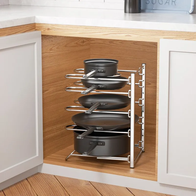 주방 금속 스테인레스 스틸 304 팬 거치대, 조절 가능한 조리대 냄비 및 팬 정리함, 다기능 냄비 랙