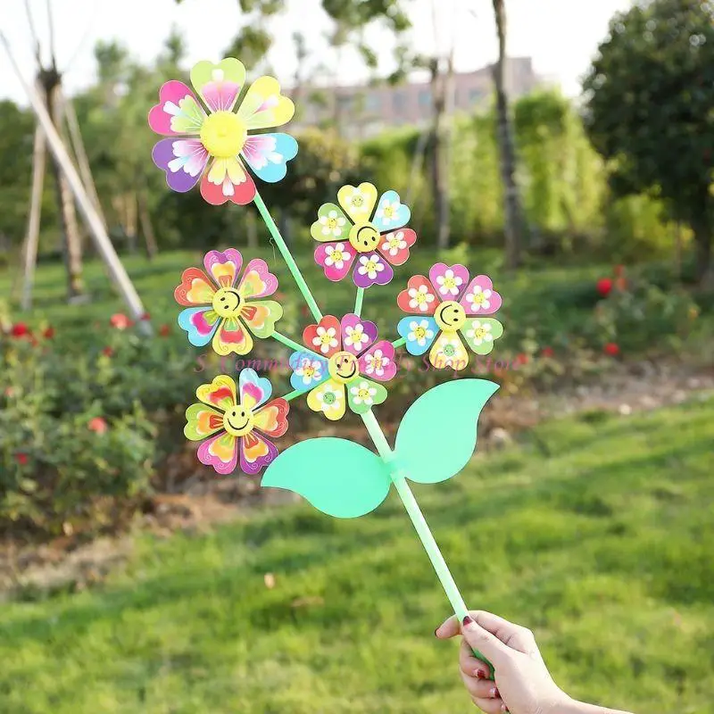 85AE 6 Wheel Cartoon Windmill Whirligig Wind Spinner Pinwheel Yard Garden Decoration DIY Craft