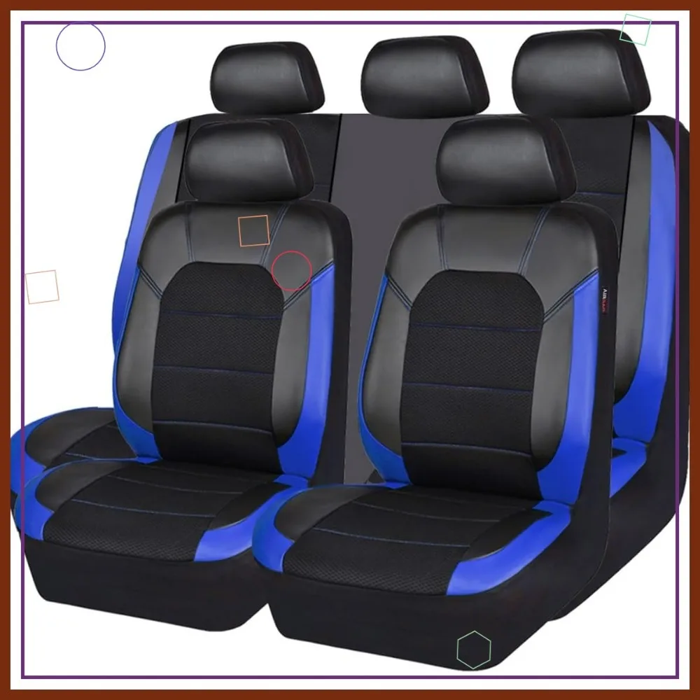 

Universal Sport Car Seat Covers, 5mm Sponge Inside, Airbag Compatible for Most Vehicles (Full Set, Black and Blue)