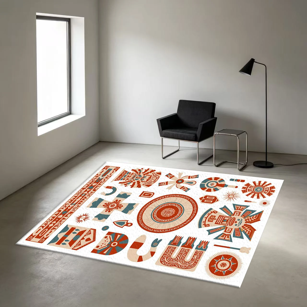 Aztec Mayan Tribal Ethnic Symbol Art Carpet Floor Non-Slip Printed Carpet, Suitable for Living Room Study Home Floor Decoration