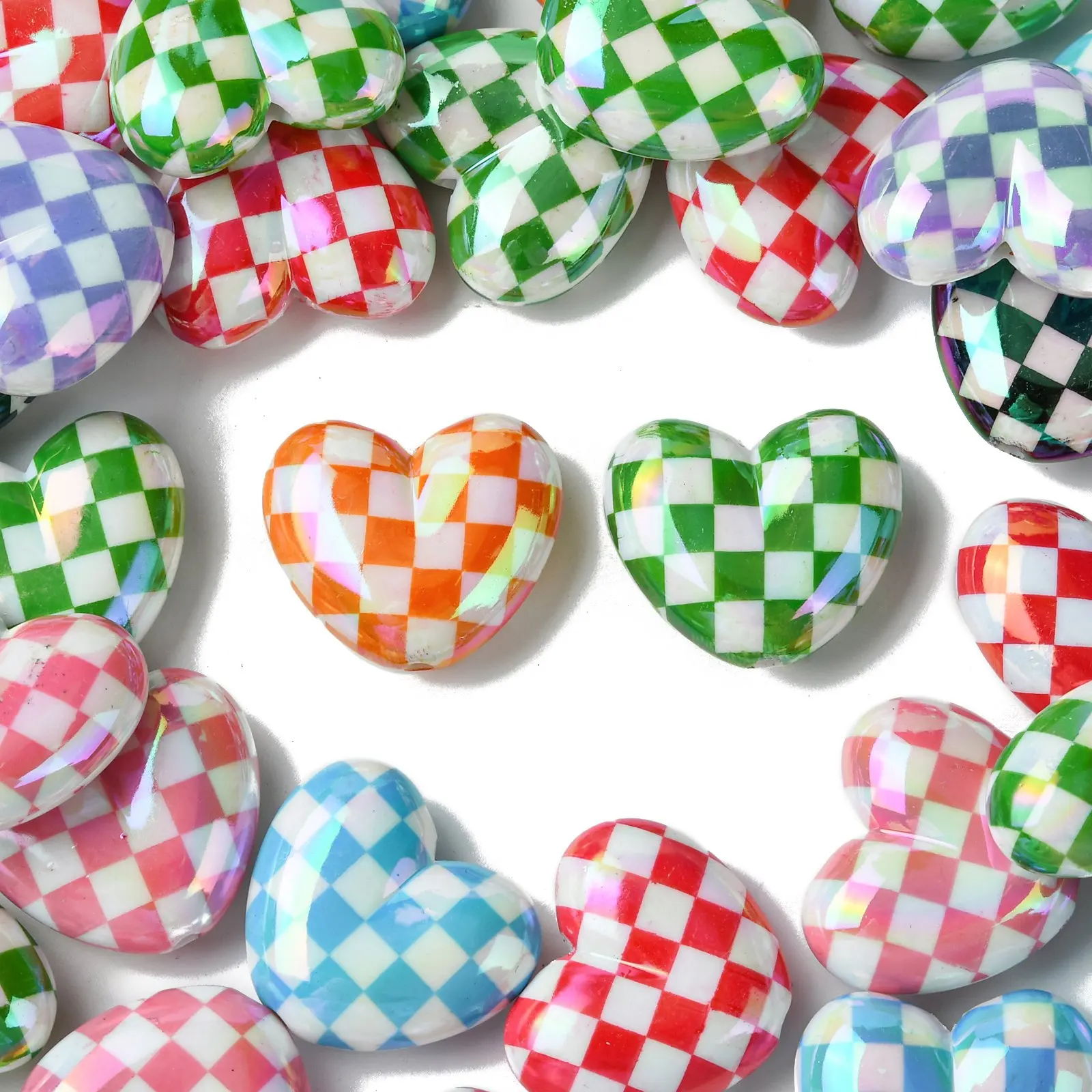 PandaHall 30 Stück Zufällig Beschichtete Herzperlen Bunte Gitter-Herzperlen Valentinstag Herzperlen für Schmuckherstellung Armbänder – Detail 1