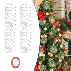24pcs 7.5cm Acrylic Discs Christmas Tree Hanging Ornament DIY Blank Circle Xmas New Year Decor For Home Clear Bauble Ball Crafts