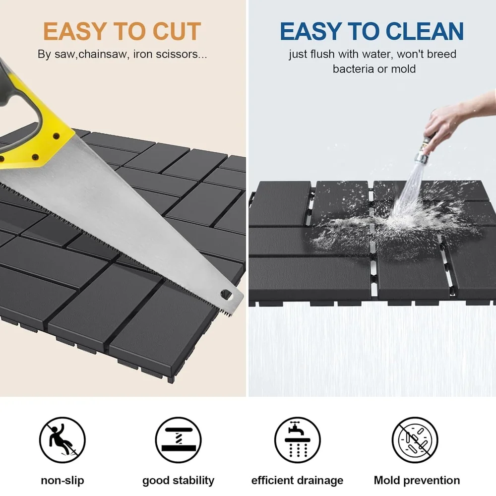 연결식 데크 타일 44팩 방수 파티오 바닥재 쉬운 설치 경량 내구성 맞춤형 야외 사용 모두