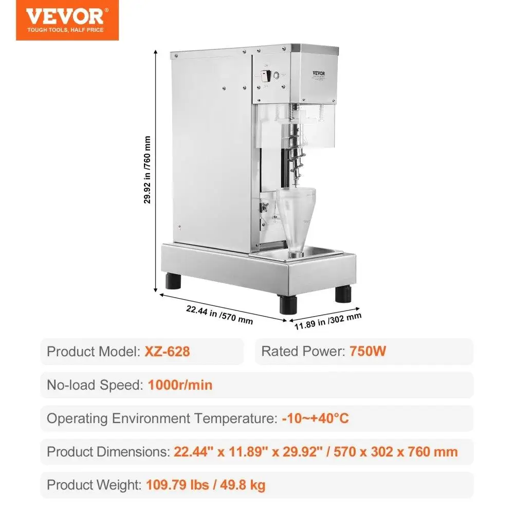 Ice Cream Blender 750W  Ice Cream Mixer Stir Machine 304 Stainless Steel