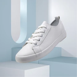 New Soft Leather Sports White Shoes Women's Shoes Microfiber Breathable Casual School Sneaker Lace-up Flat Shoes for Women