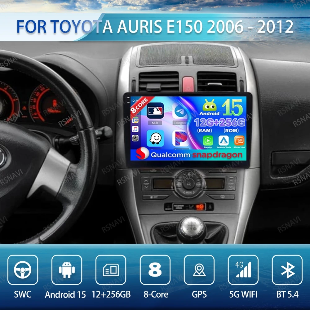 

Android 15 Car Radio For Toyota Auris E150 2006 - 2012 GPS Qualcomm QLED 4G LTE Head Unit Autoradio Wireless Carplay Auto DVD BT