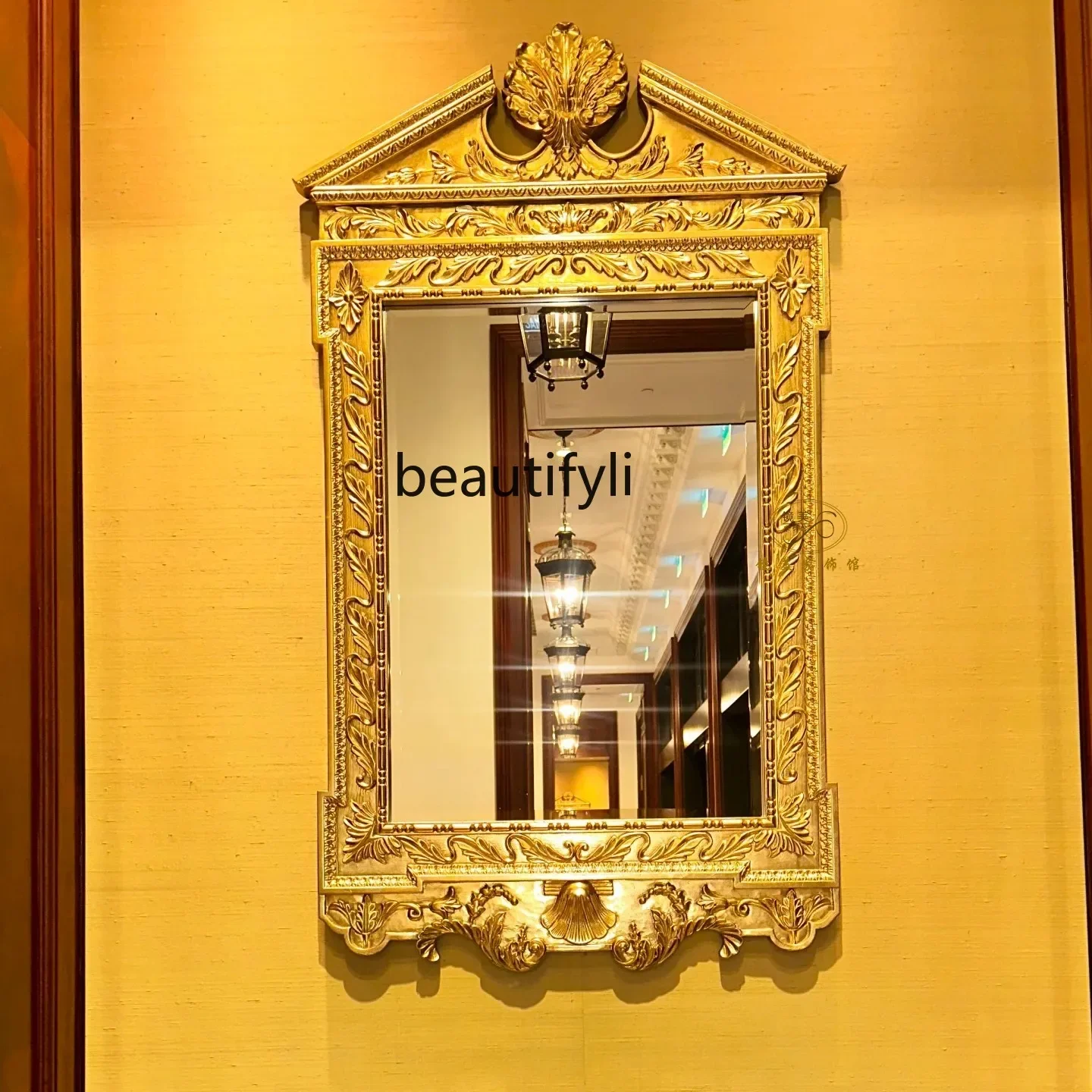 

French villa luxury entrance fireplace decorative mirror American bedroom wall hanging makeup, bathroom mirror