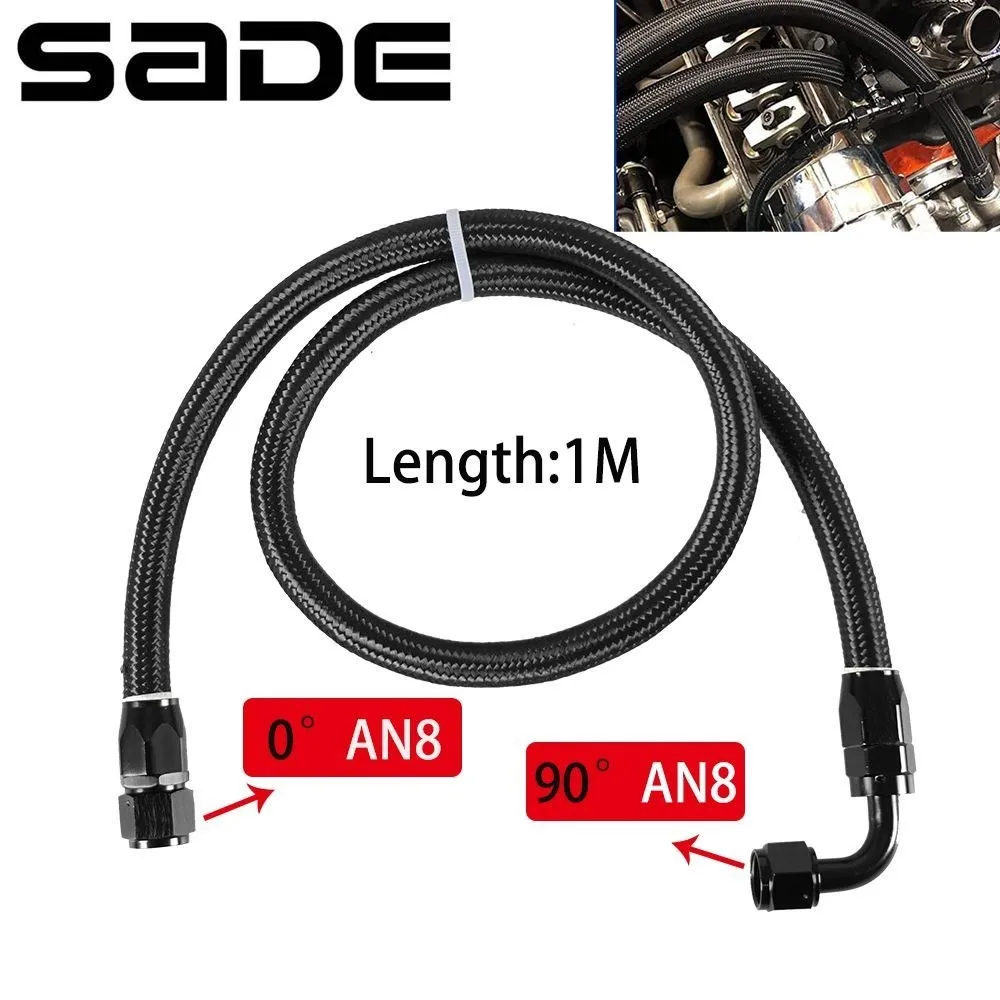 1M AN8 8AN Black Braided Oil Fuel Fittings Hose End 0+90 Degree Oil Adaptor Kit Oil Fuel Hose Line