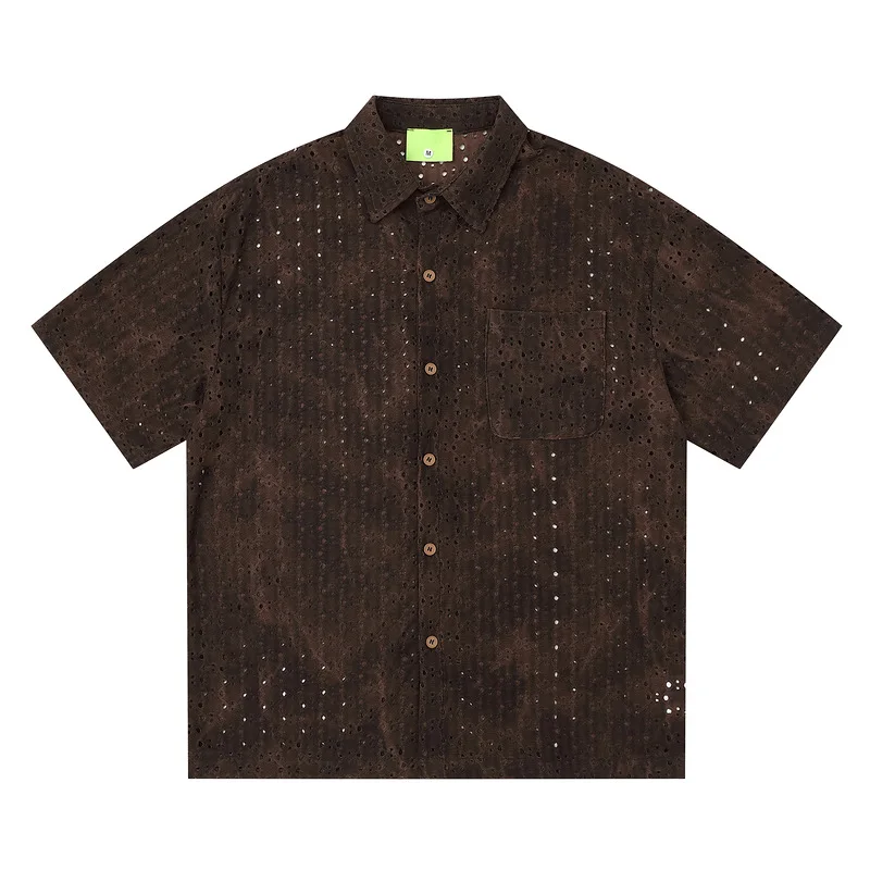 

Retro Ripped Short-sleeved Shirt Men's High Intelligence and Texture Tie-dye Loose Ruffian Handsome Half-sleeved Shirt Summer
