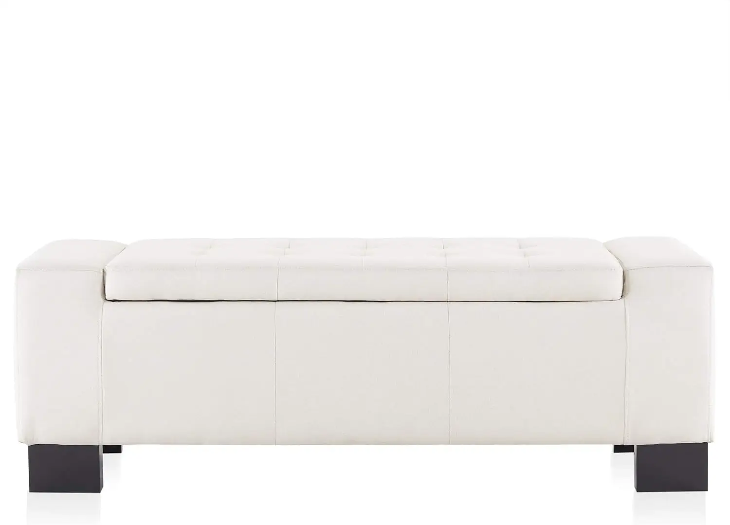 50 Inch Storage Ottoman Bench, Upholstered Tufted Linen Fabric, Foam Padded Large Rectangular Footrest, Living Room