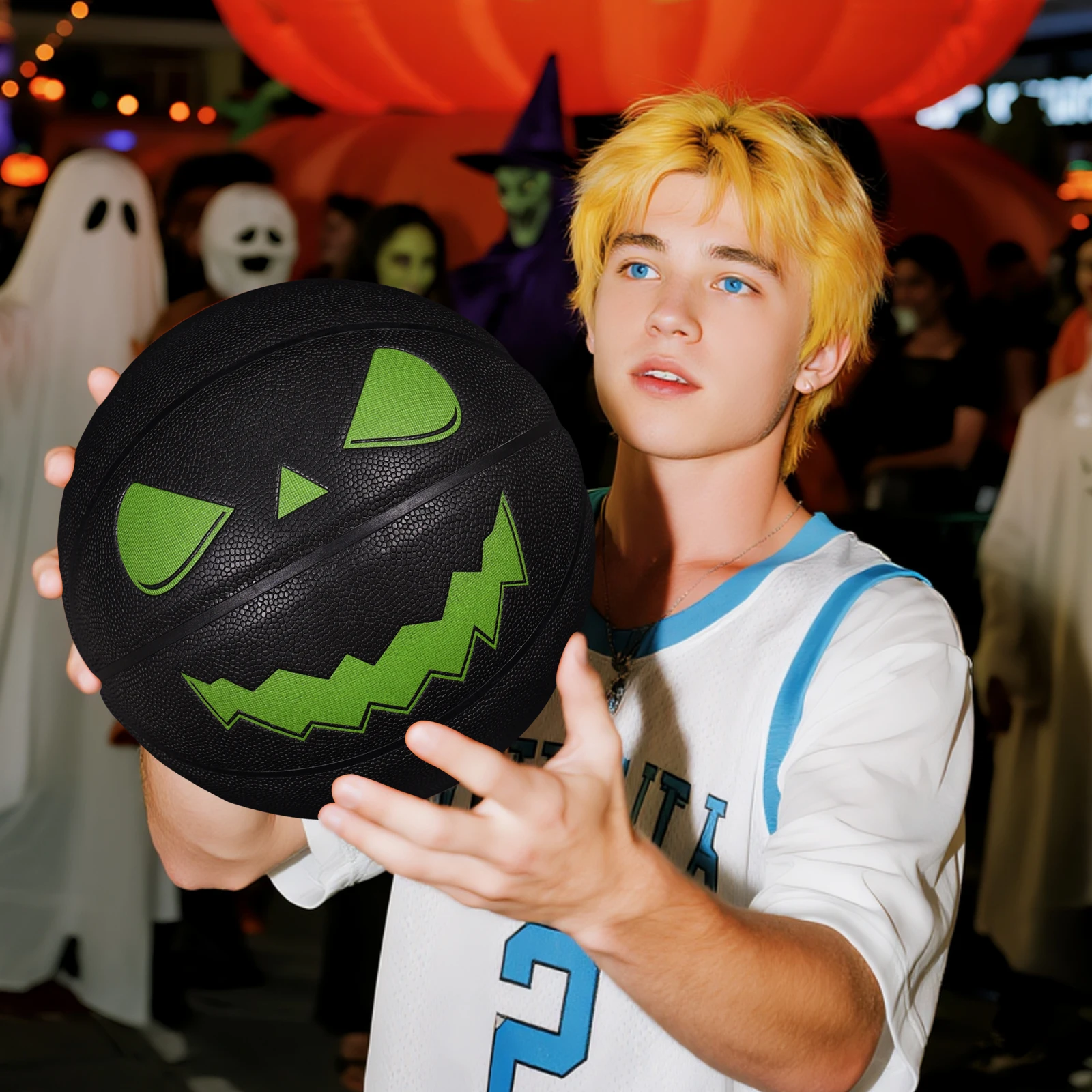 كرة السلة Jack-O'-Lantern للهالوين مقاس قياسي 7 للاستخدام الخارجي والداخلي للرجال والنساء كرات مضيئة على شكل يقطين للاستخدام الليلي المتوهج