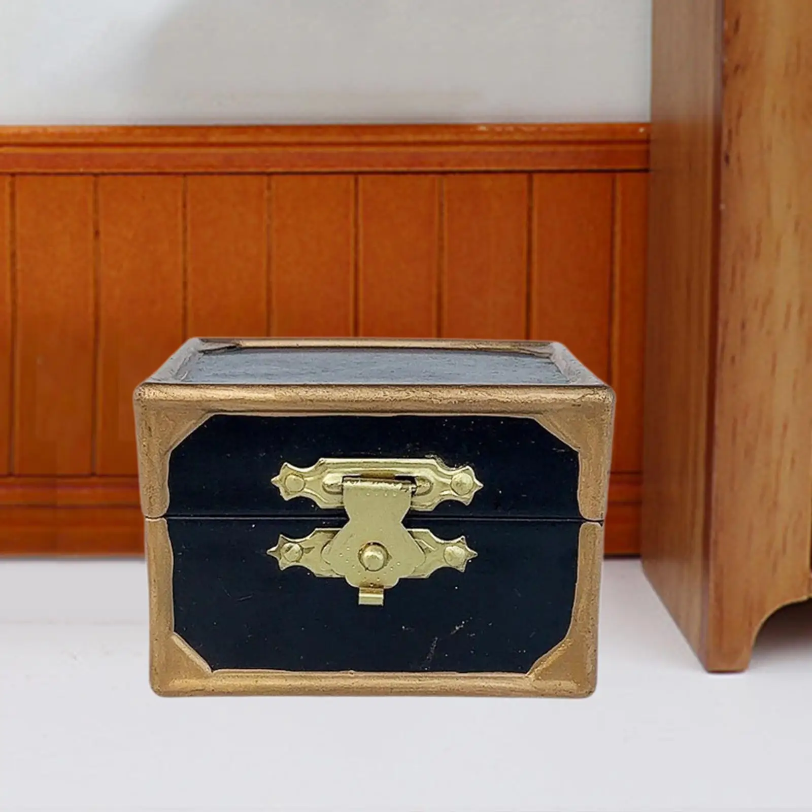 1:12 casa de muñecas cofre del Tesoro de madera Mini modelo resistente, paisaje de escena de la vida, accesorio Retro organizador de joyas caja de almacenamiento del tesoro