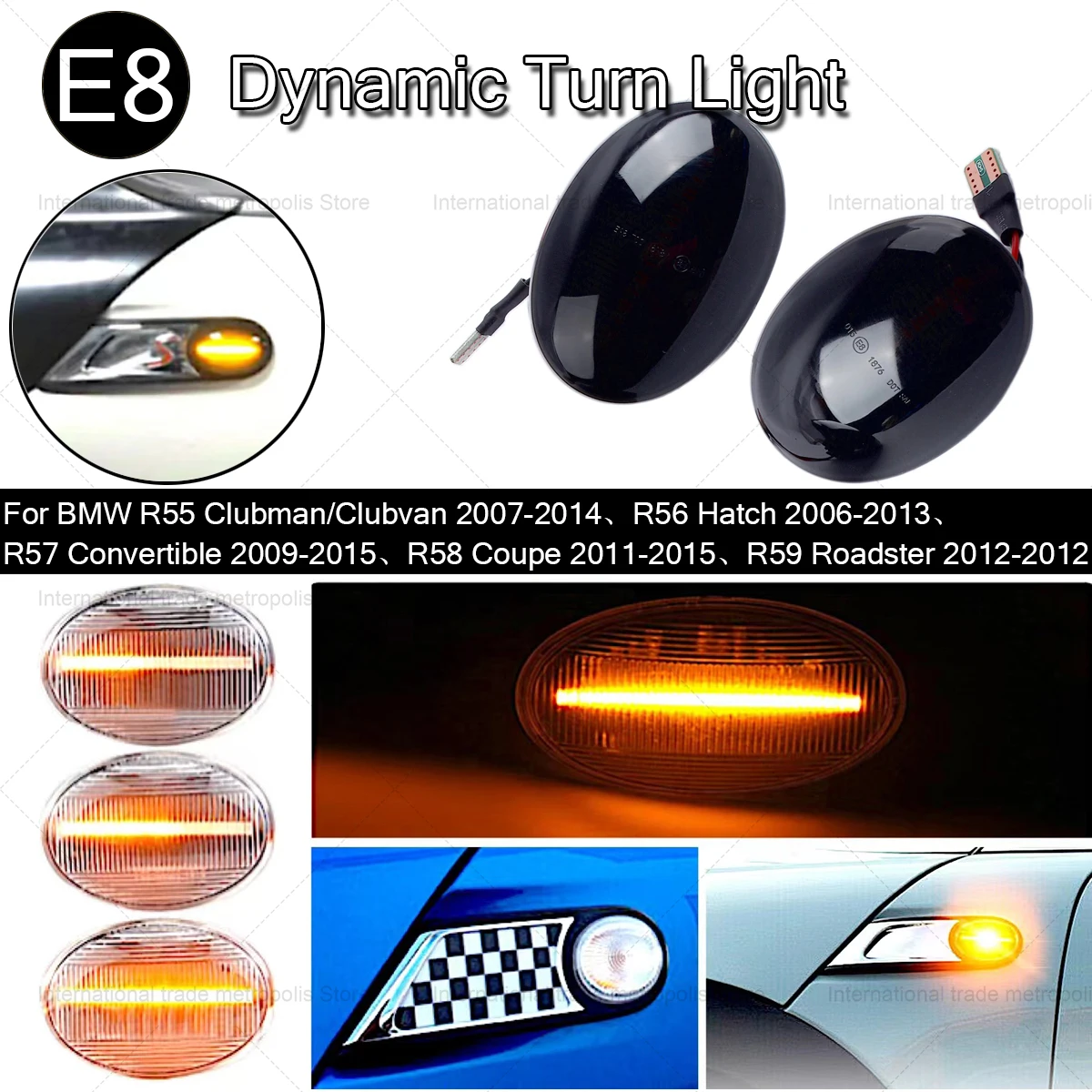 2pcs Dynamic LED Side Marker for MINI Cooper R55 R56 R57 R58 R59 2007-2013 fender turn signal arrow blinker CL-R56-LSM-SM