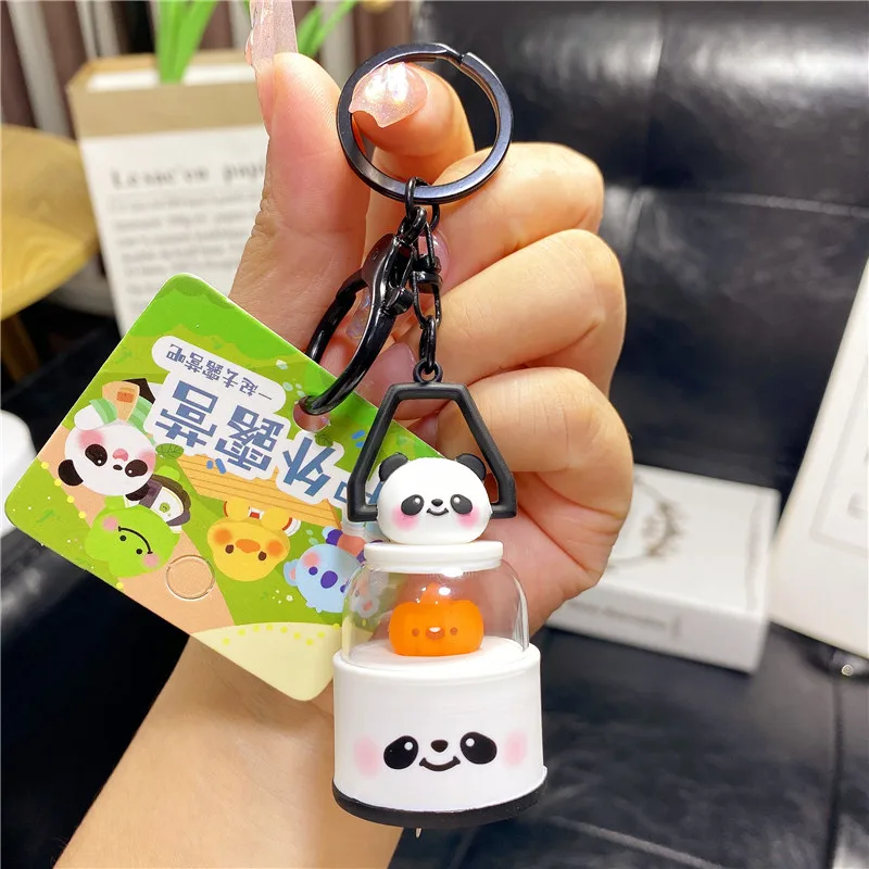 Cute Panda Mini Lantern Keychain Delicate Couple Panda Outdoor Camping Light Nightlight Pendant Key Chain Bag Hanging Decoration