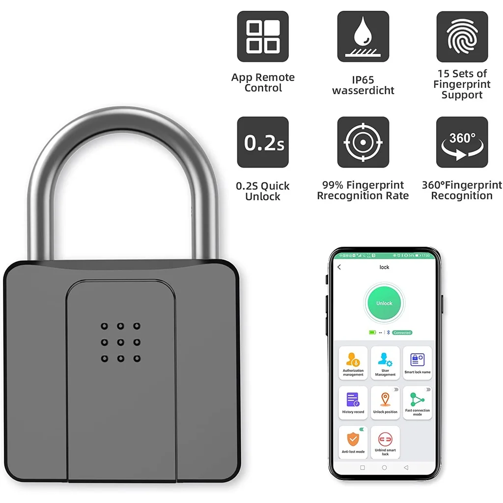 Imagem -04 - Cadeado Impermeável Grande para Truck Gate Door Impressão Digital Bluetooth App Autorização Remota Heavy Duty