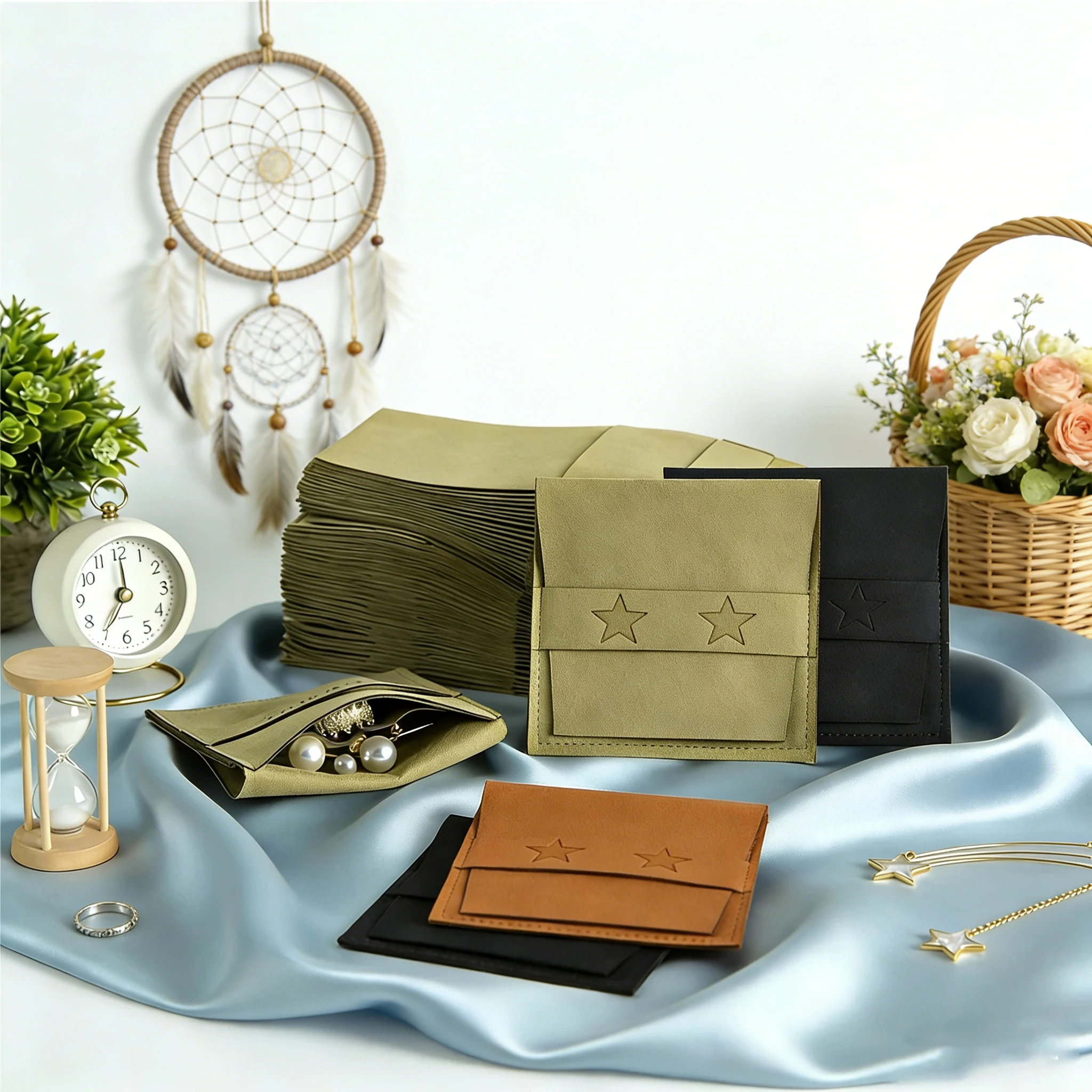 

Портативный зеленый мешочек из микрофибры и замши для ювелирных изделий с отделениями, упаковка для обручальных колец, дорожные чехлы для наушников