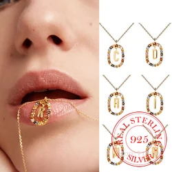 925 Sterling Silver Zircon Colorful Letters A - Z Initial M S C K Alphabet Pendente Long Chain Necklace My Name Jewelry Jflafda