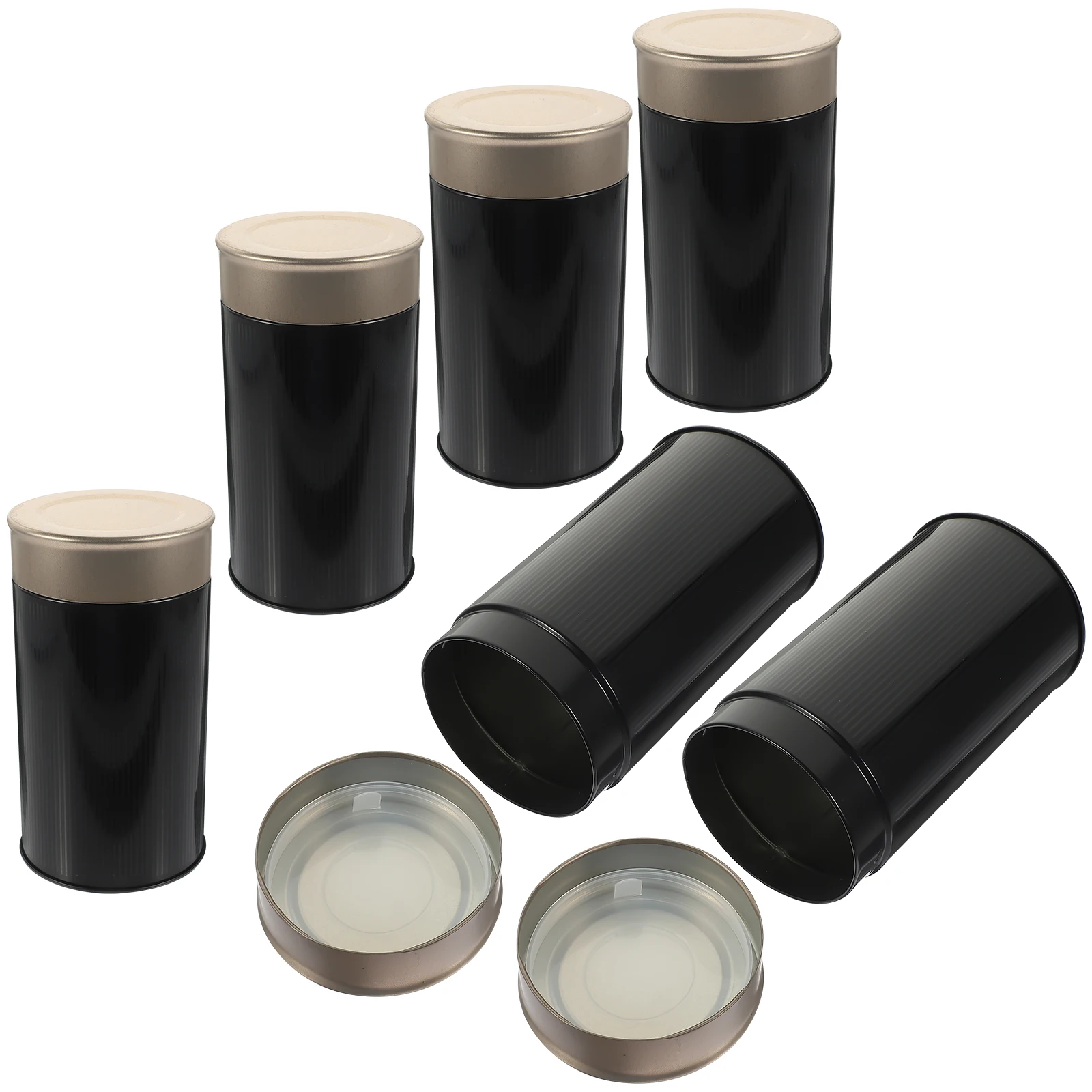 

6pcs Tea Jars Loose Leaf Storage Containers Metal Canister Black Tins Kitchen Decor Vintage Home Storage Solutions