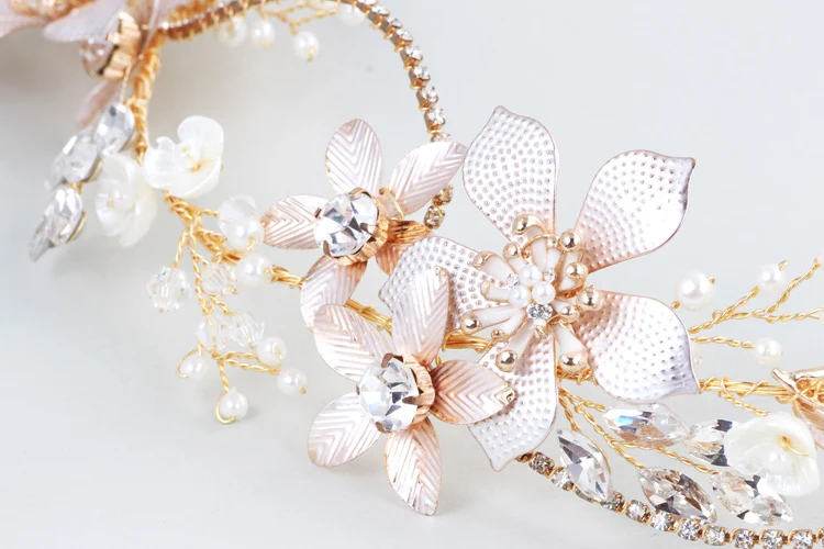 Baroque Bridal Tiara Headband Gold Color Floral Wedding Hair Piece Ornaments Women Prom Hair Accessories
