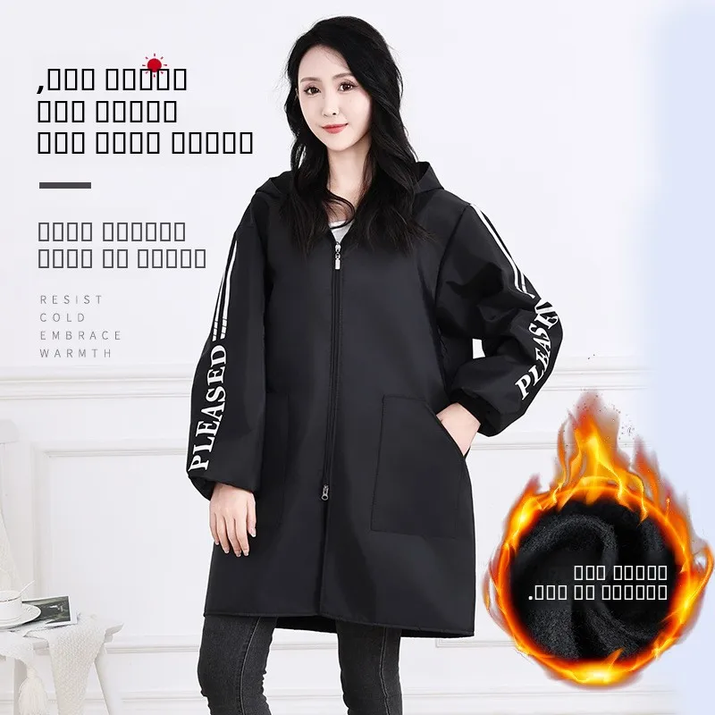 

Утепленная зимняя куртка из флиса с длинными рукавами для мужчин, водонепроницаемая, грязеотталкивающая, для работы на кухне, теплая, повседневная, с капюшоном, средней длины