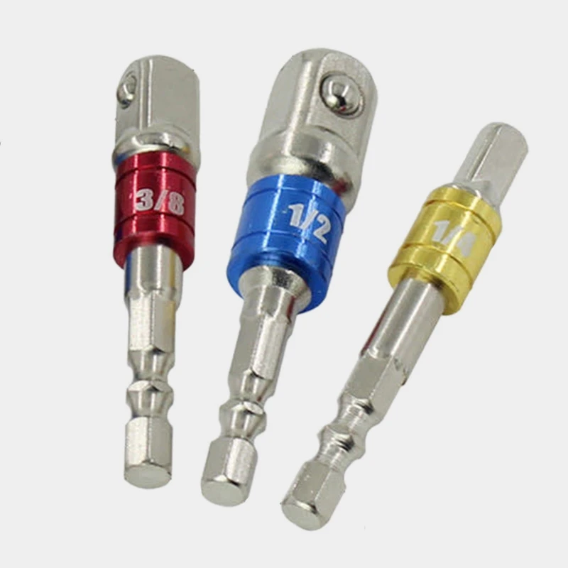 3Pcs/Set 1/4 Inch,3/8 Inch,1/2 Inch Adaptor Converter 65Mm Hexagonal Shank Drive Socket Extension Bar Electric