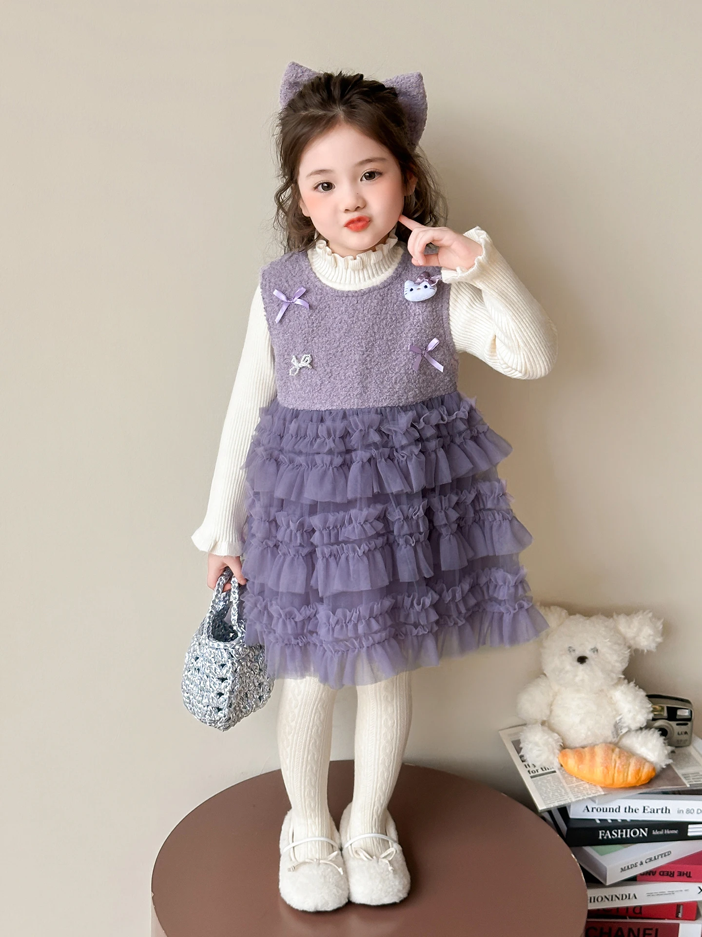

Girls Vest Cake Skirt Sweater Two-Piece Set Autumn Winter Warm Plump Baby Design Faionable Cute Sle Children's Cl...
