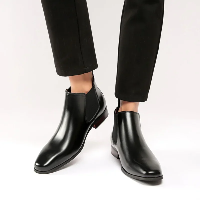 Spring Luxury Big Size Handmade Men Boots Vintage British Genuine Cow Leather Dress Shoes Business Ankle Wedding Chelsea Boots