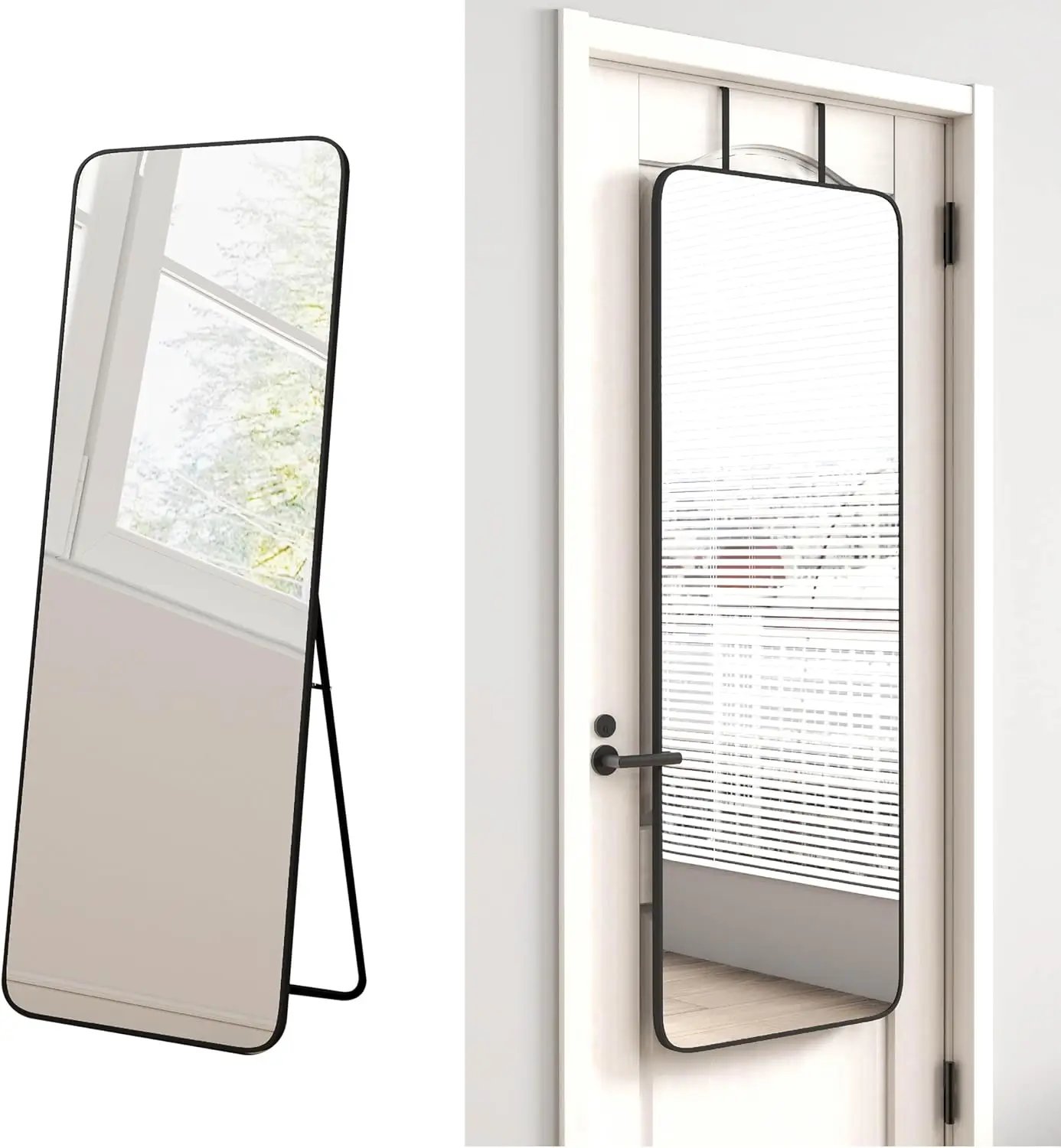 

Зеркало в полный рост 57x20 дюймов с подставкой, настенное крепление для спальни и гостиной, черная рама